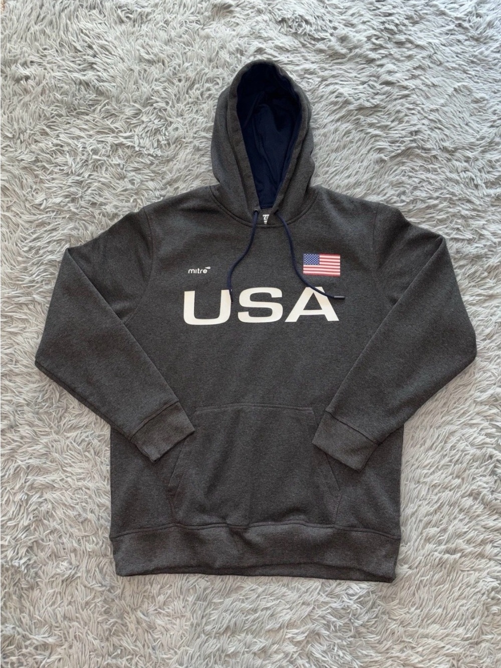 Mitre Men’s Proflow Gray USA Hoodie Drawstring Pockets Large America Streetwear